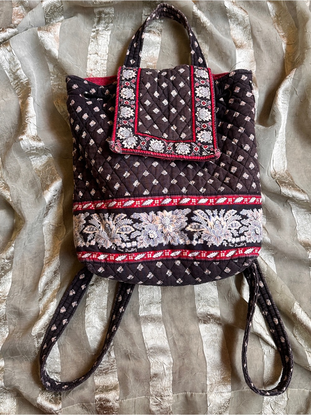 Vintage Vera Bradley Classic Black Floral Backpack Whimsygoth Upcycle Project